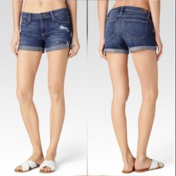 PAIGE JIMMY JIMMY Short Cuffed Boyfriend Size 24 Atticus Dark Wash Distressed - Picture 1 of 4